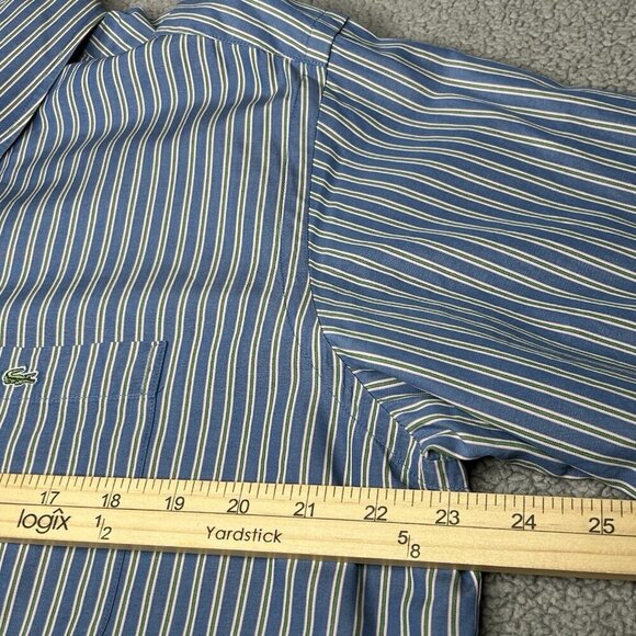 Lacoste Shirt Mens 44 Button Up Blue Green Pink Stripe Alligator Logo Preppy - Picture 8 of 12